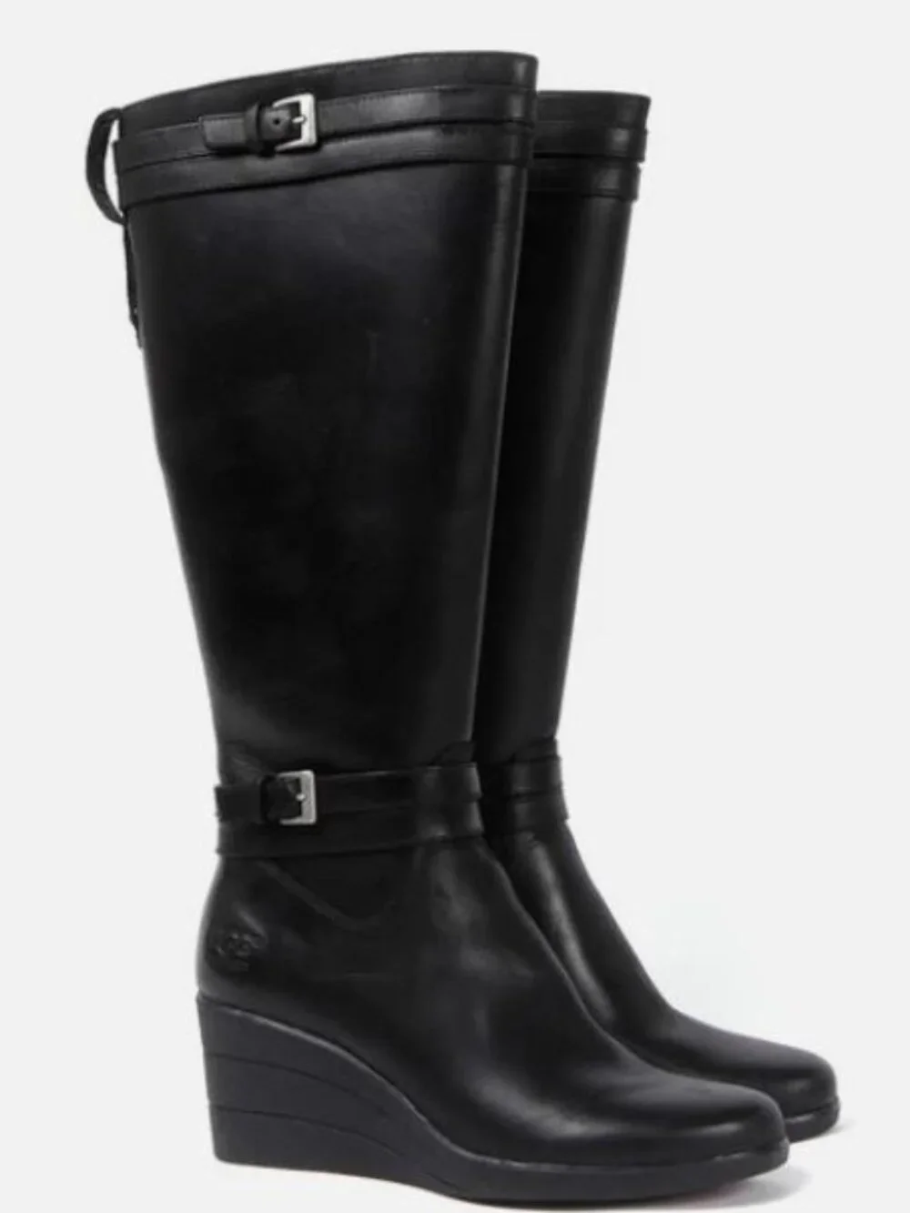 UGG Irmah Riding Boots Waterproof Leather 9 Black Wellies Wedge Platform Chunky
